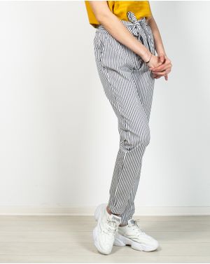 Pantaloni cu dungi fermoar si cordon in talie