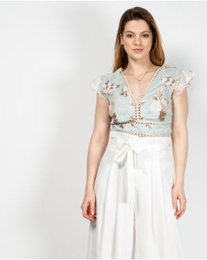 Bluza din bumbac cu model brodat si decolteu 2017101043