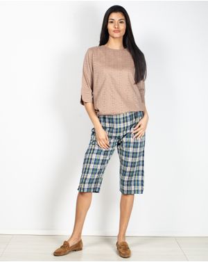 Pantaloni trei sferturi  din bumbac cu carouri N904146014