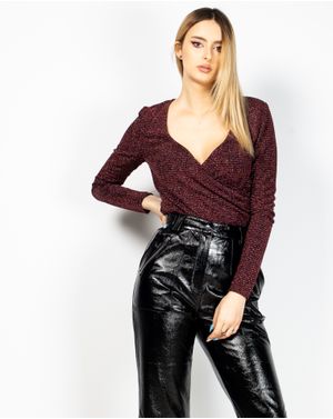 Bluza asimetrica cu fir metalizat si decolteu 2124805005