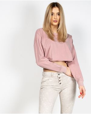 Bluza crop din bumbac cu maneca lunga N904122024