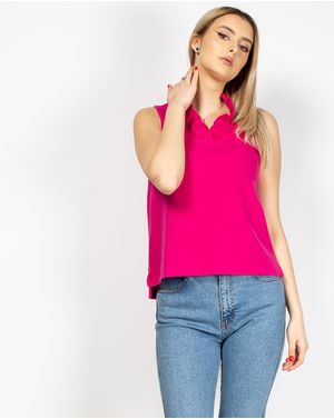 Bluza asimetrica din bumbac fara maneci cu volane N904523003
