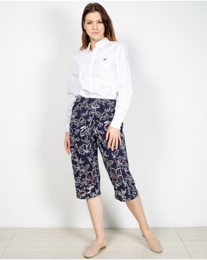 Pantaloni trei sferturi din bumbac imprimeu floral si talie elastica N904638016