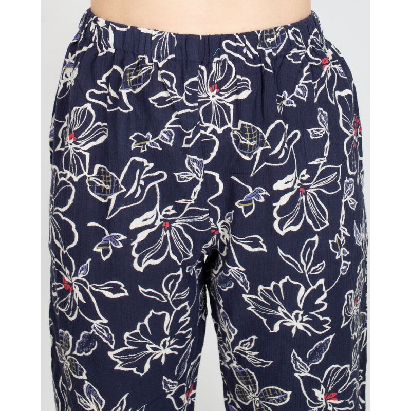 Pantaloni-trei-sferturi-din-bumbac-imprimeu-floral-si-talie-elastica-N904638016