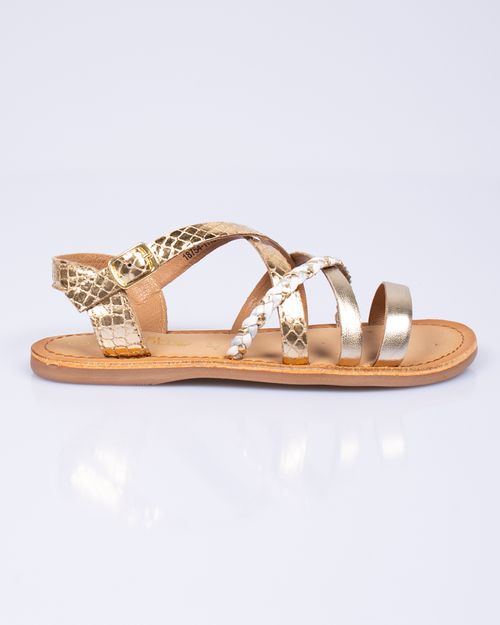 Sandale din piele naturala cu aspect metalizat si catarama pentru fete N904606003