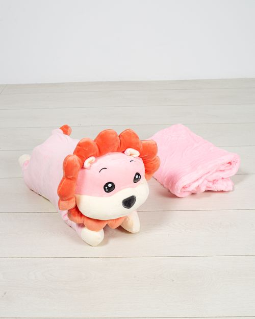 Perna decorativa cu patura inclusa leu roz
