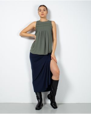 Fusta midi cu talie elastica si fanta laterala 22BRA01307