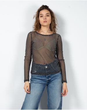 Bluza din plasa cu buline si maneca lunga 22BRA01334