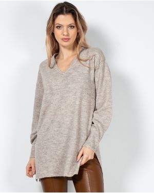 Pulover calduros cu decolteu si fante laterale 23PUZ01001