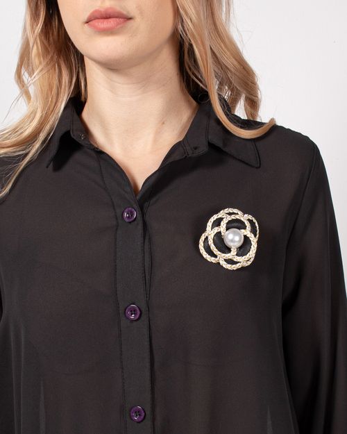 Brosa neagra in forma de floare cu detalii aurii
