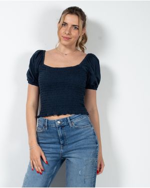 Bluza crop din bumbac cu maneci bufante N230342015