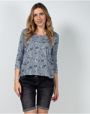 Bluza din bumbac cu decolteu si maneca trei sferturi N200601073