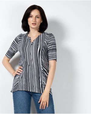 Bluza din bumbac in dungi cu maneca scurta N230434008