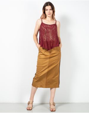 Fusta midi din bumbac cu talie elastica si vipusca N230728001