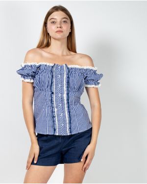 Bluza cu maneca scurta si detalii din dantela brodata 23ITT45009