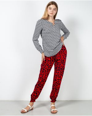 Pantaloni lungi animal print cu snur in talie si buzunare 23ITT45012