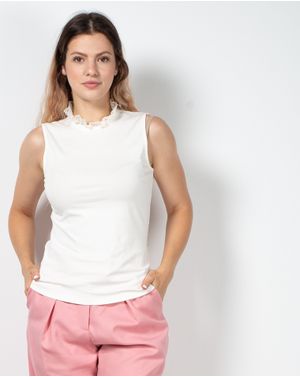 Bluza fara maneci cu guler din dantela 23DOV25002