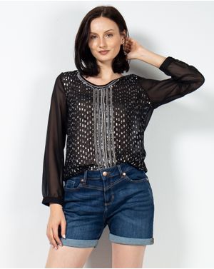 Bluza asimetrica cu maneca lunga si paiete 23KOSF2007