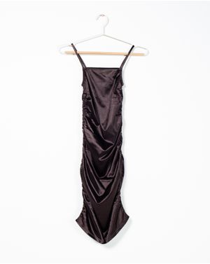 Rochie din satin cu fronseuri si bretele subtiri 23LGD02008