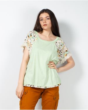Bluza asimetrica din bumbac cu franjuri la maneci N231230003