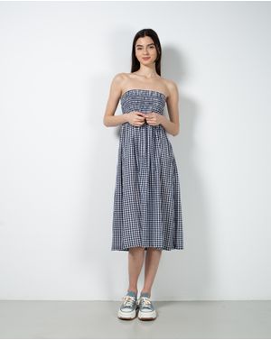 Rochie in carouri din bumbac cu bust elastic N231201018