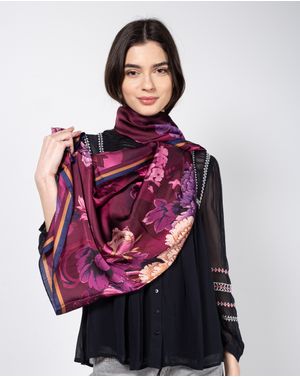 Esarfa mov cu imprimeu floral