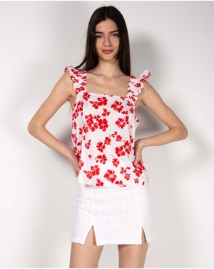 Fusta scurta din bumbac cu model brodat N240309001