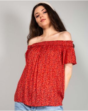 Bluza cu umerii goi si imprimeu floral N240303001