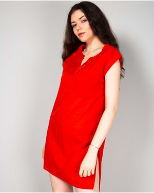 Rochie uni din bumbac cu fante laterale N240310001