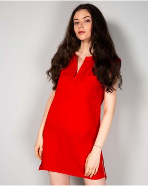 Rochie uni din bumbac cu buzunar la piept N240310003