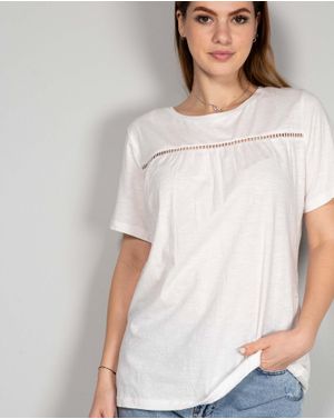 Tricou uni din bumbac cu model perforat N240317004