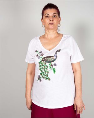 Tricou din bumbac cu aplicatii si model brodat N240317007