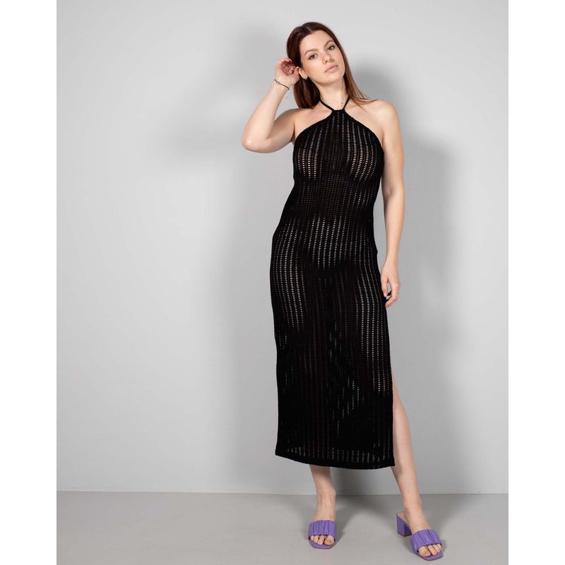 Rochie-midi-din-bumbac-tricotat-cu-model-perforat-24ALN04002