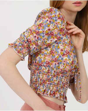 Bluza Doca cu imprimeu floral si maneci bufante