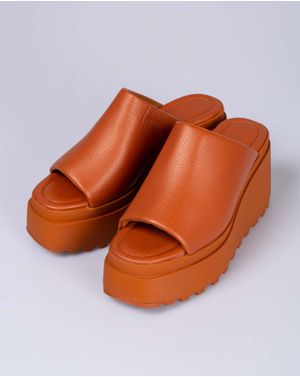 Papuci Vic Matie din piele naturala cu talpa inalta 24SCG01011