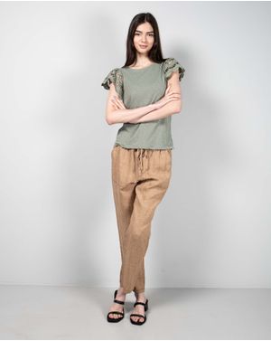 Pantaloni din in cu talie elastica 24LGD12001