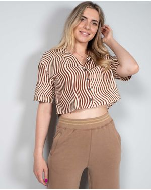 Bluza din bumbac cu nasturi si maneca scurta 24KOS77002