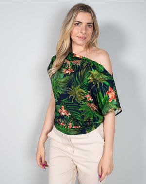 Bluza cu umarul gol si imprimeu 24ZEN28004