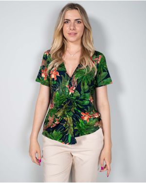 Bluza cu imprimeu floral si maneca scurta 24ZEN28003