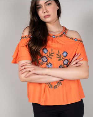 Bluza cu umerii goi si model brodat N231677001