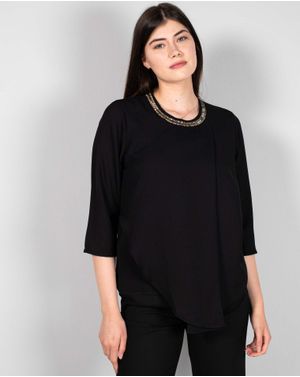 Bluza uni cu paiete la baza gatului N240149002