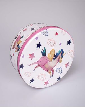 Cutie metalica mare cu capac model Unicorn roz