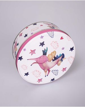 Cutie metalica mica cu capac model Unicorn roz