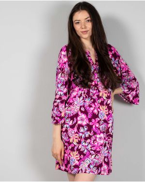 Rochie din bumbac cu imprimeu si nasturi la baza gatului N241259001