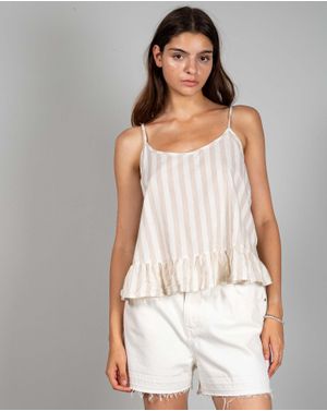 Top din bumbac cu dungi si bretele reglabile N240902003