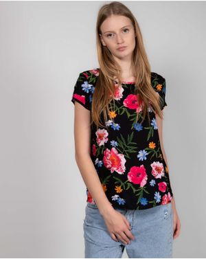 Bluza din vascoza cu imprimeu floral si maneca scurta 24ITT44017