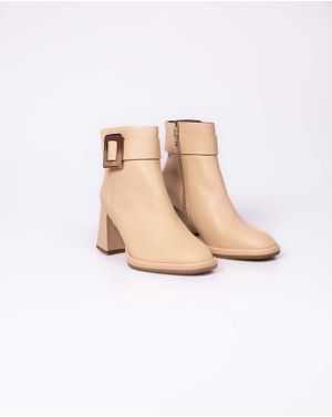 Botine din piele naturala cu toc bloc si fermoar lateral 24EPY41017