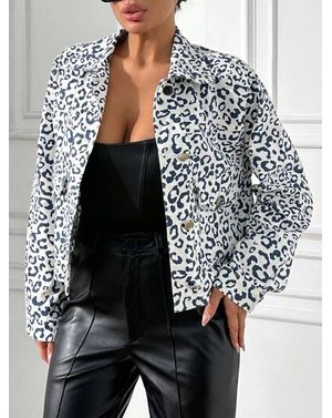 Jacheta Shein din bumbac cu imprimeu animal print si nasturi 24MAE13026