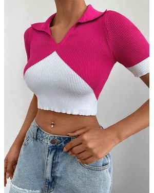 Top Shein tricotat cu guler 24MAE13061