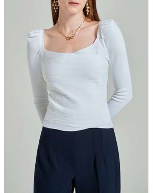 Pulover Shein din tricot cu dungi si guler patrat 24MAE13063